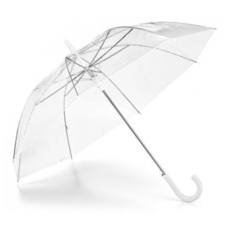 Prozoren dežnik z belim ročajem