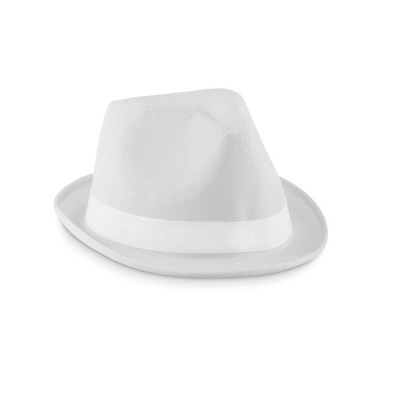 Slamnati klobuk z belim trakom